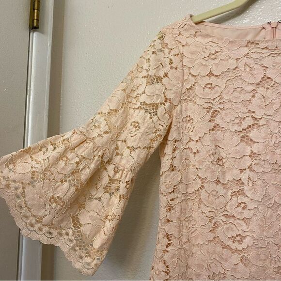 Vince Comuto blush Pink Lace Mini Dress bell sleeves scalloped scoop boat neck 4 - Picture 3 of 11
